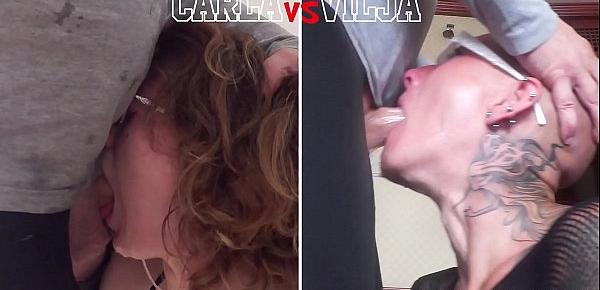 trendsHead to Head Competition Carla vs Vilja in Sloppy Throat Fucking (Girl vs Girl)